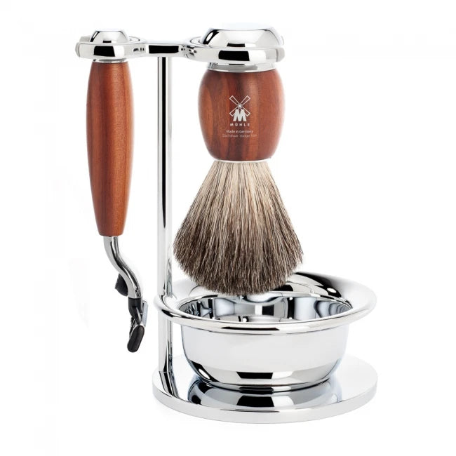 Shaving set with Mach3 Shaver, Shaving Brush, Holder and Bowl, Vivo, Plum wood