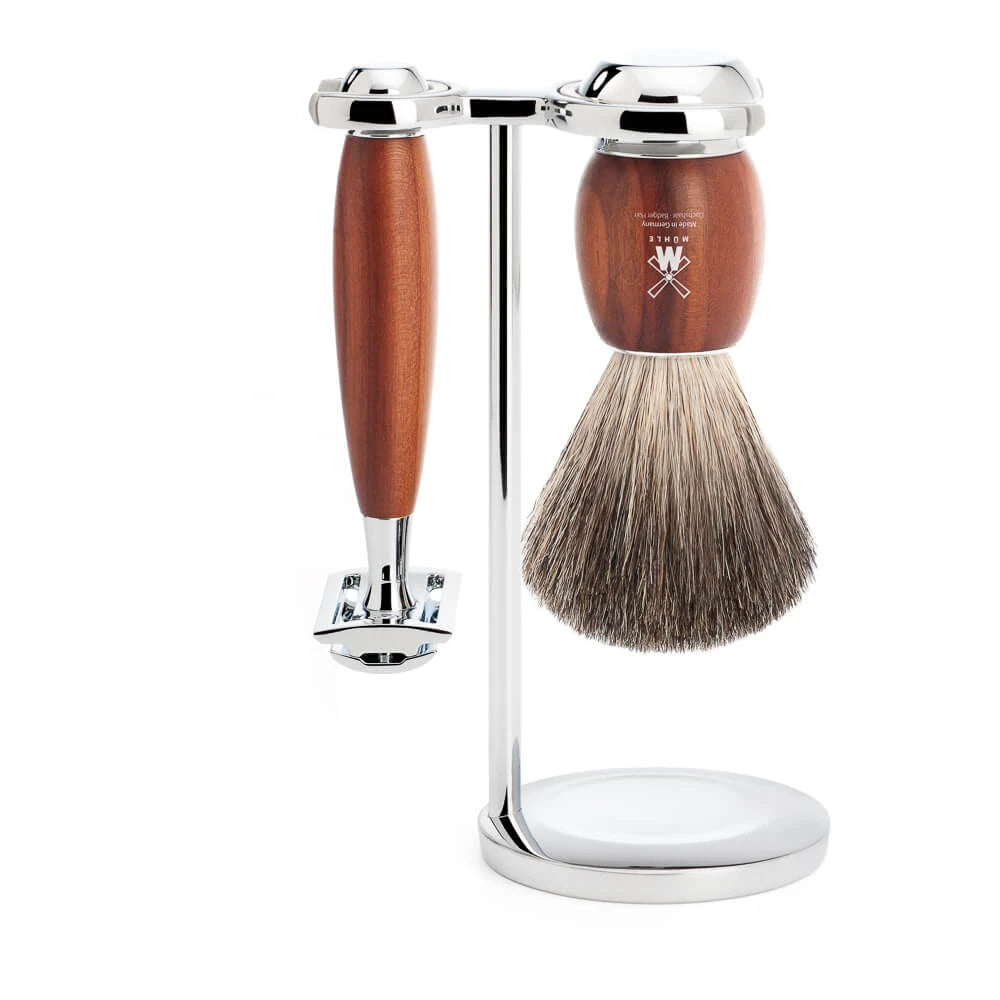 Shaving set with DE razor, Shaving brush and holder, Vivo, Plum wood