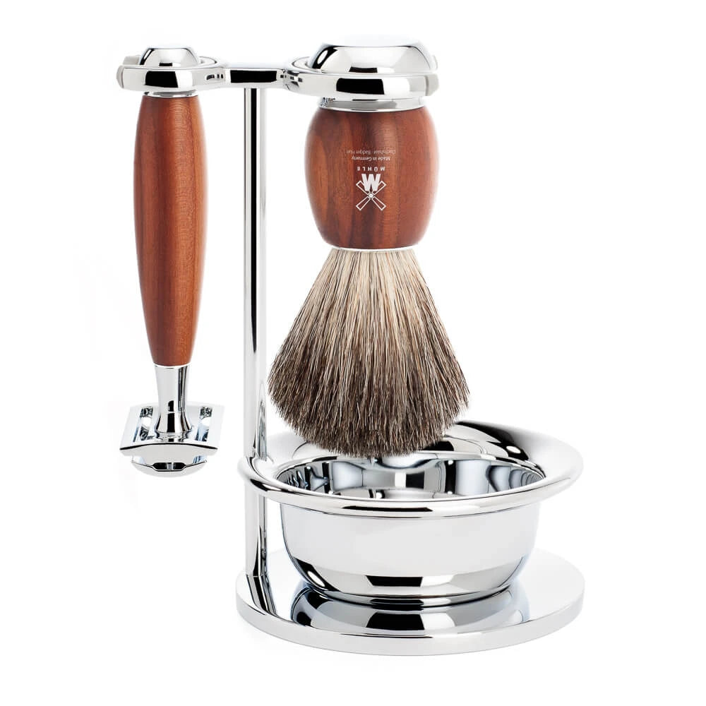 Shaving set with DE razor, Shaving Brush, Holder and Bowl, Vivo, Plum wood
