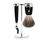Shaving kit with Shaver, Shaving Brush and Holder, Rytmo, Black Resin