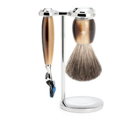 Shaving set with Shaver, Shaving Brush and Holder, Vivo, Brown Horn