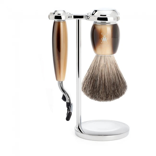 Shaving set with Mach3 Shaver, Shaving brush and holder, Vivo, Brown horn