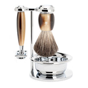 Shaving set with DE razor, Shaving brush, Holder and Bowl, Vivo, Brown Horn