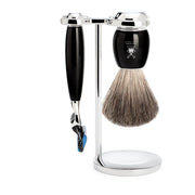 Shaving set with Shaver, Shaving Brush and Holder, Vivo, Black Resin