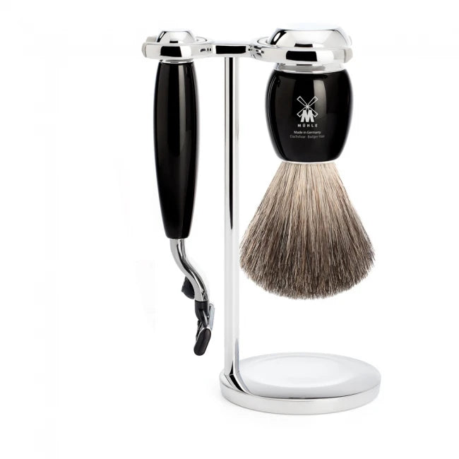Shaving kit with Mach3 Shaver, Shaving Brush and Holder, Vivo, Black Resin