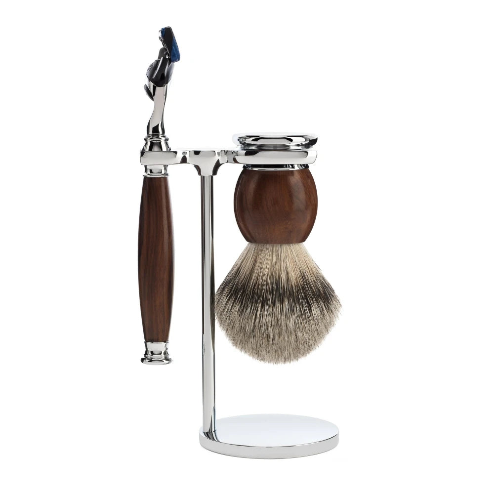 Shaving set with Shaver, Shaving Brush and Holder, Sophist, Ironwood