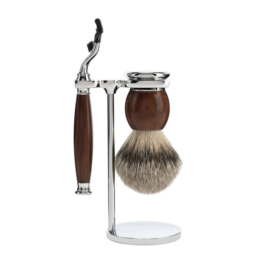 Shaving kit with Mach3 Shaver, Shaving brush and holder, Sophist, Ironwood