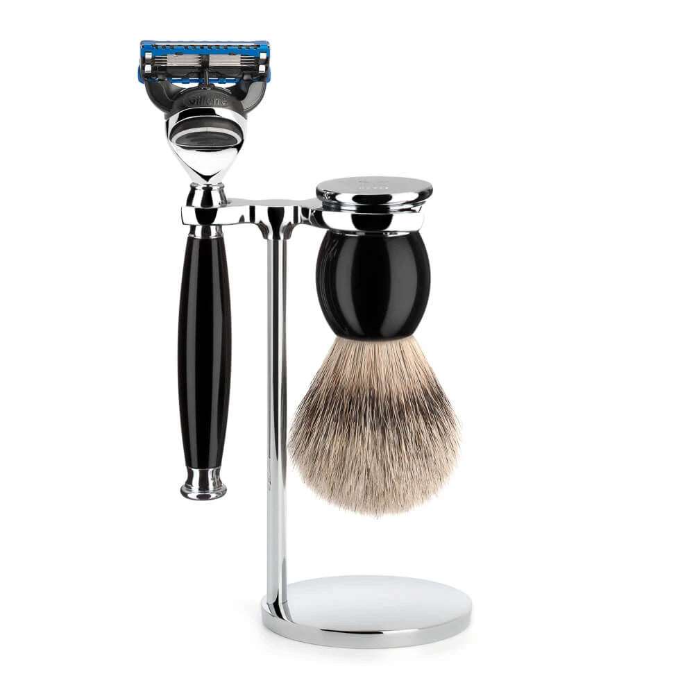 Shaving kit with Shaver, Silvertip Shaving Brush and Holder, Sophist, Black Resin