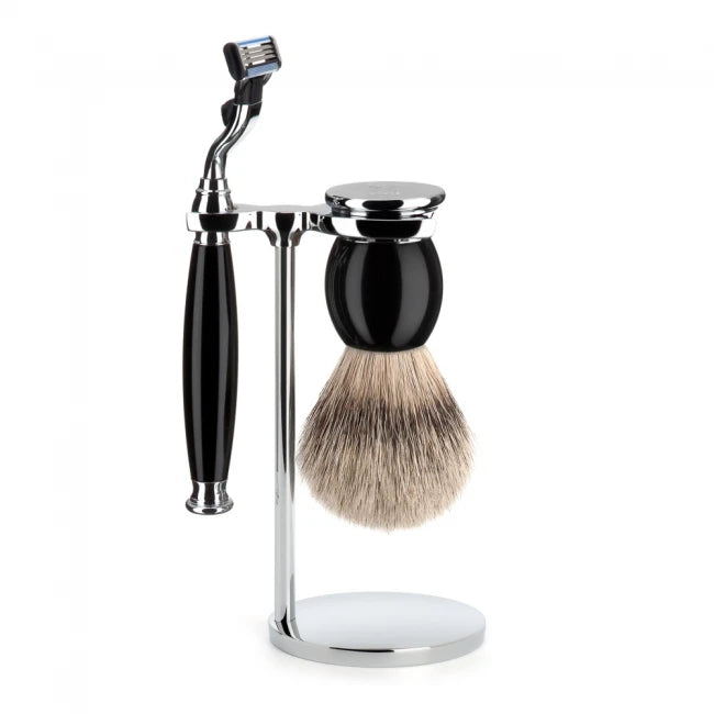 Shaving set with Mach3 Shaver, Shaving Brush and Holder, Sophist, Black Resin