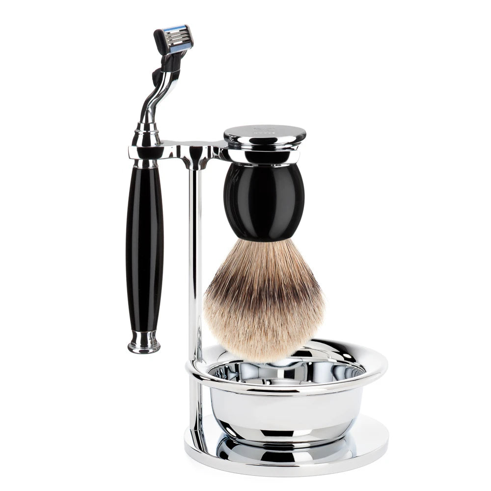 Shaving set with Mach3 Shaver, Shaving Brush, Holder and Bowl, Sophist, Black Resin