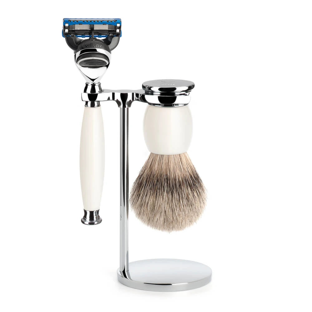 Shaving set with Shaver, Silvertip Shaving Brush and Holder, Sophist, Porcelain