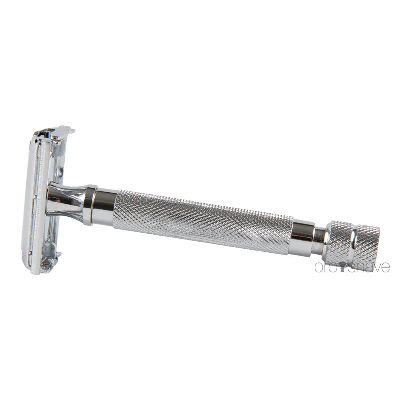 DE razor with butterfly opening, Chrome
