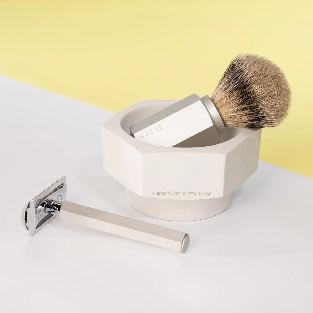 Mark Braun Silvertip Badger Shaving Brush, 21 mm, Hexagon, Silver Aluminum