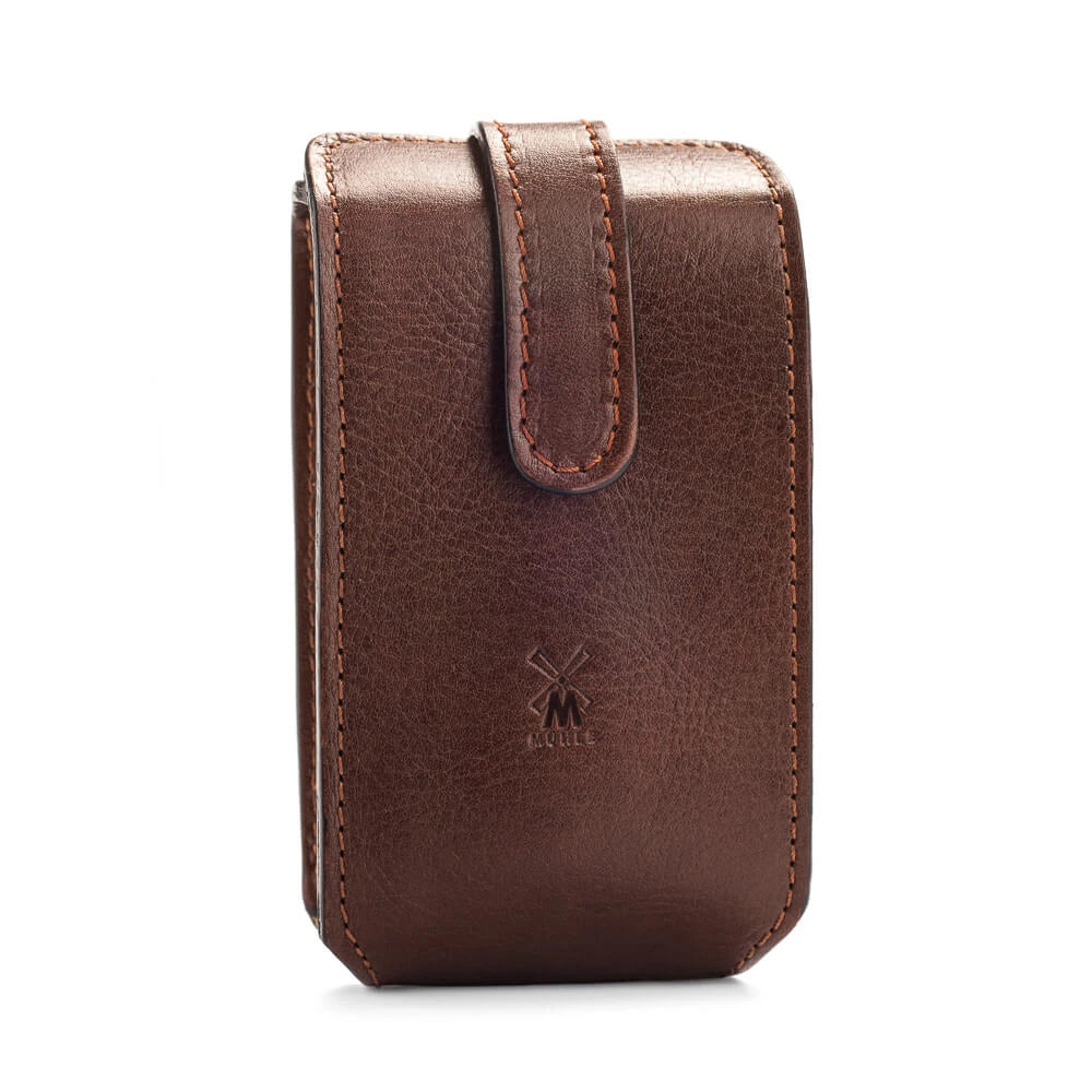 Travel case for Shaver and brush, Brown leather