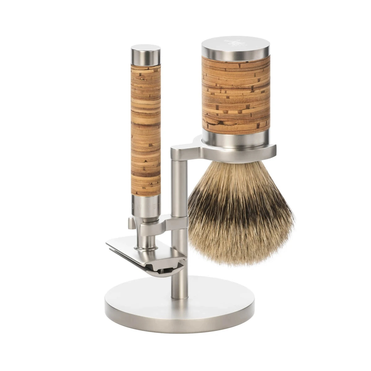 Shaving set with DE razor, Shaving Brush and Holder, Rocca, Stainless steel & Birch bark