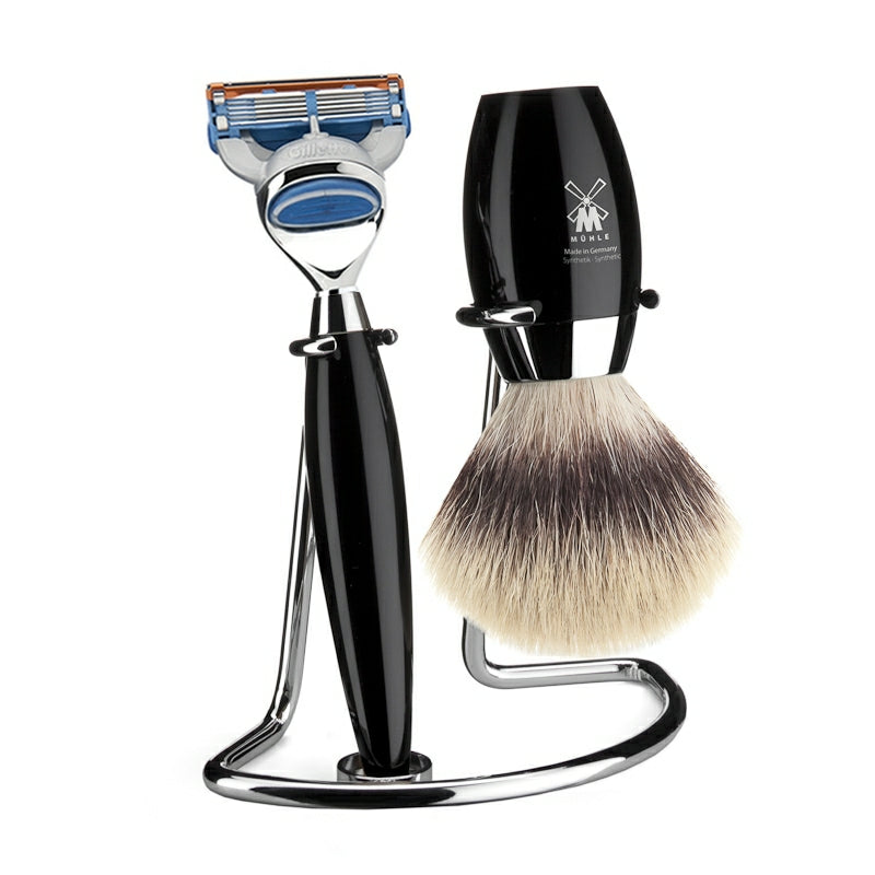Shaving kit with Shaver, Shaving Brush and Holder, Kosmo, Black Resin