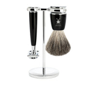 Shaving kit with DE razor, Shaving Brush and Holder, Rytmo, Black Resin