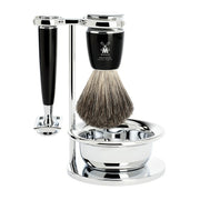 Shaving set with DE razor, Shaving Brush, Holder and Bowl, Rytmo, Black Resin
