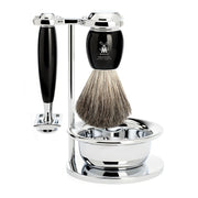 Shaving set with DE razor, Shaving Brush, Holder and Bowl, Vivo, Black Resin