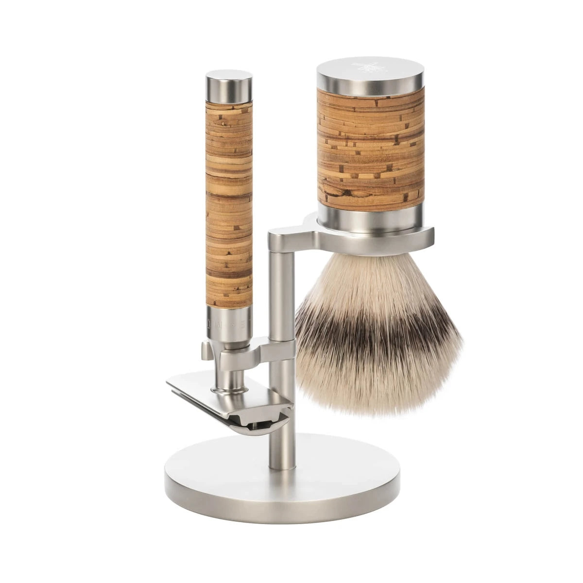 Shaving set with DE razor, Fibre Shaving Brush and Holder, Rocca, Stainless steel & Birch bark