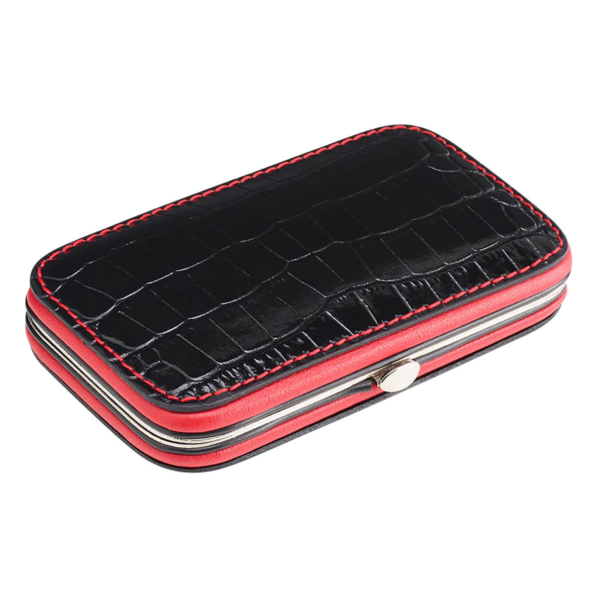 Manicure set, 5 pieces, Faux Croc, Black & Red