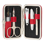 Manicure set, 5 pieces, Faux Croc, Black & Red